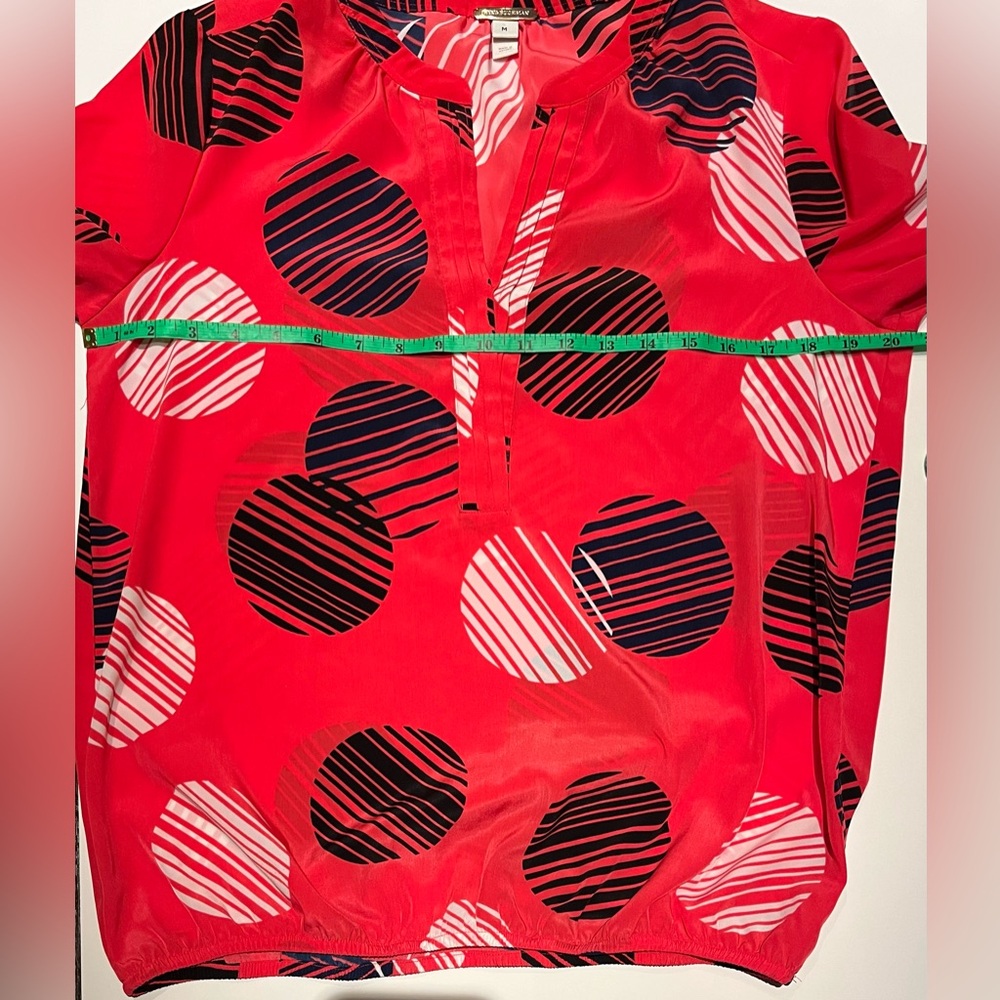 Dana Buchman Red and Black Striped Polka Dot Blouse - Picture 3 of 4